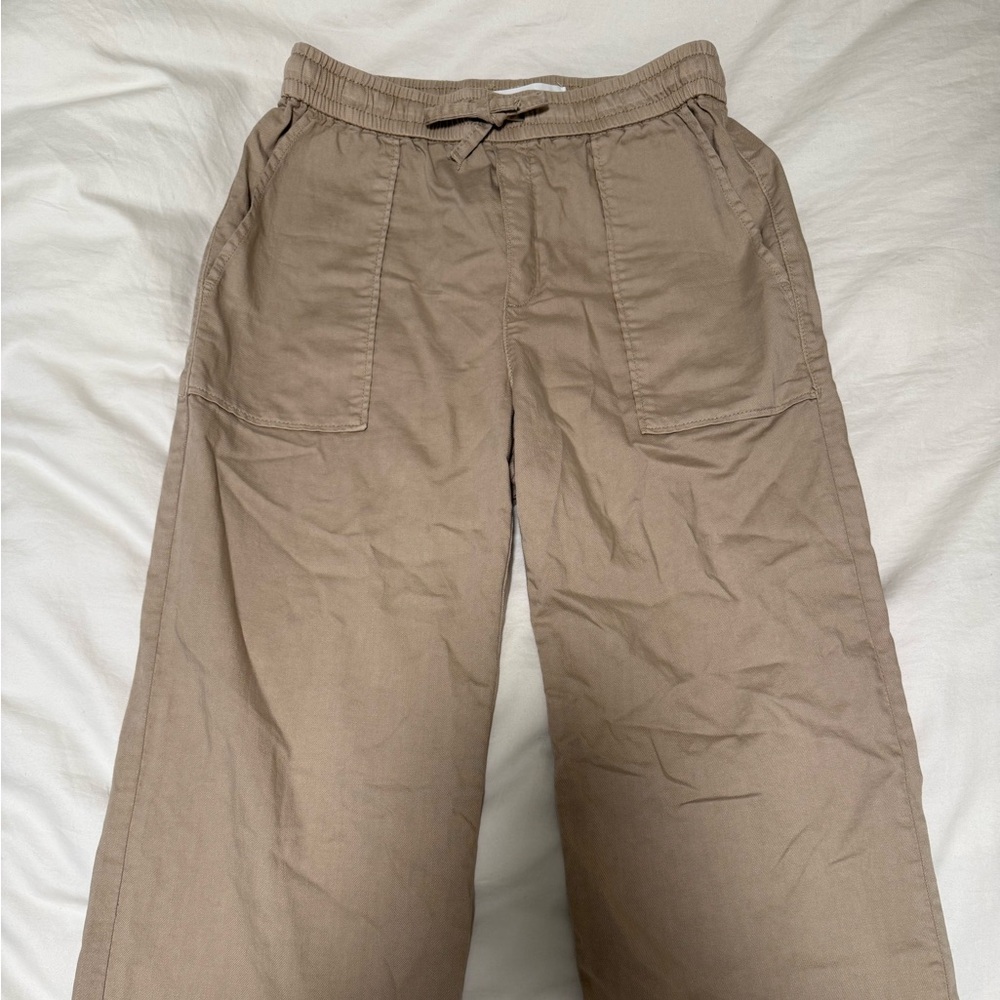 MANGO Tan Wide Leg Drawstring Pants